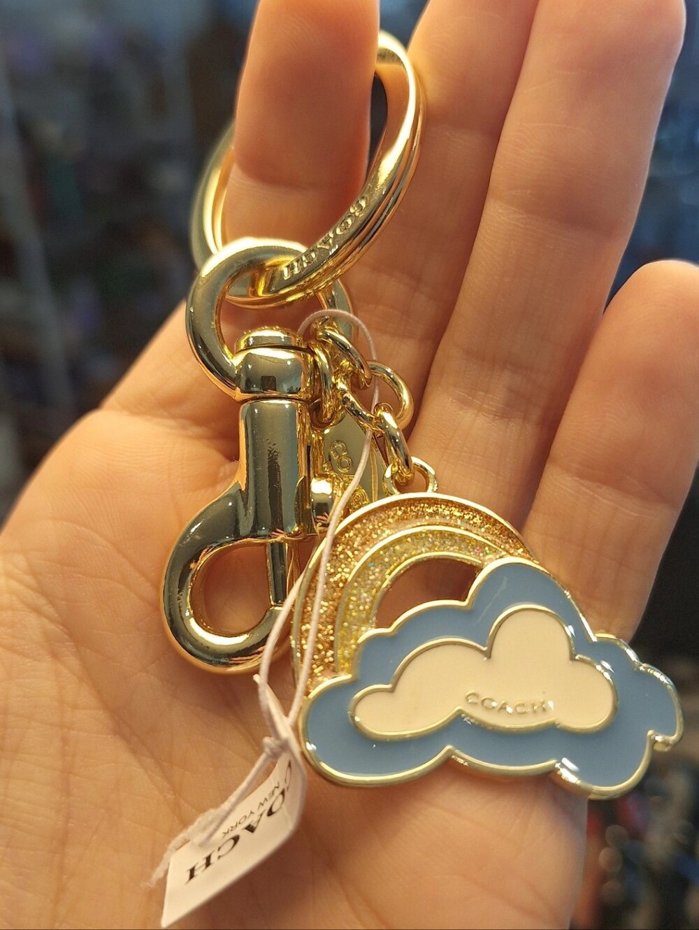 Coach Blue & Gold Enamel Cloud Keychain Bag Charm NWOT - Picture 5 of 5